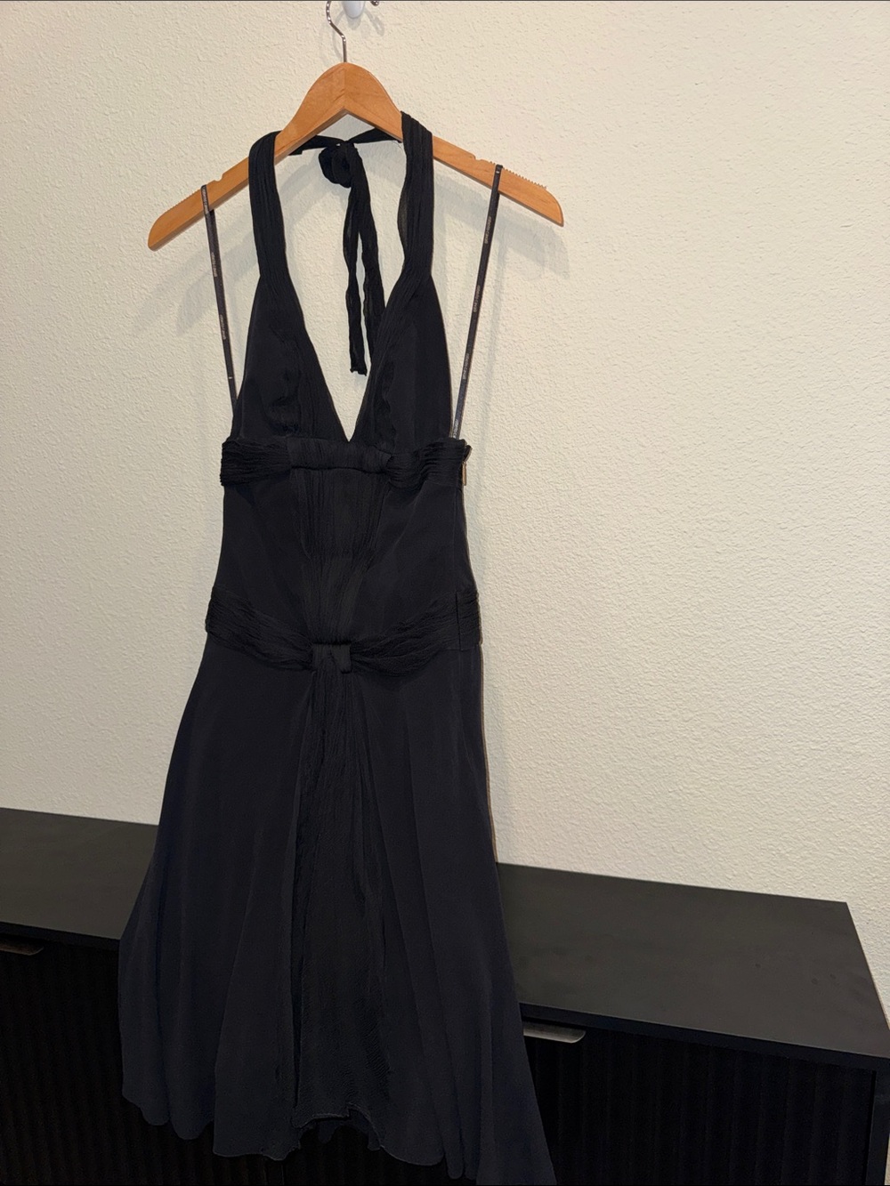 Roberto Cavali Black Vintage Silk Lycra Halter Midi Dress
